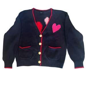 Talbots Petite V-Neck Tipped Heart Cardigan with Gold Buttons